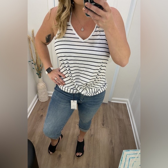 Source Unknown Tops - NWT white stripe halter tank top twist front size large